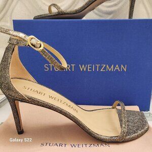 Stuart Weitzman Nudistcurve 75 Pyrite Glittery Sandals made in Spain 10B NIB